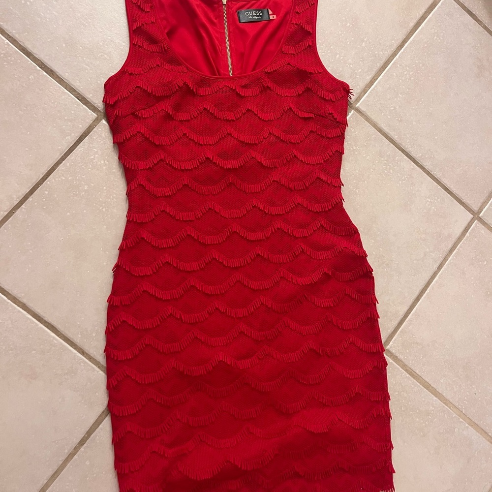 GUESS Red Textured Sleeveless Mini Dress